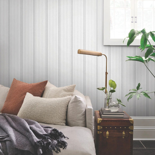 French Linen Stripe Wallpaper in Grey