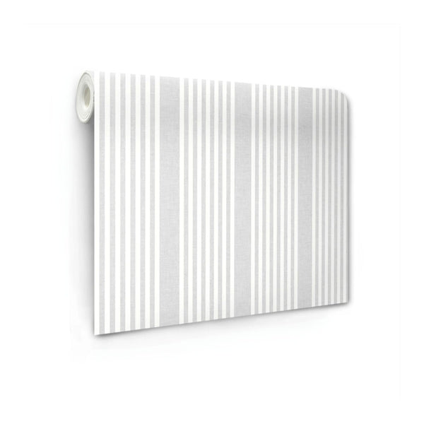 French Linen Stripe Wallpaper in Grey