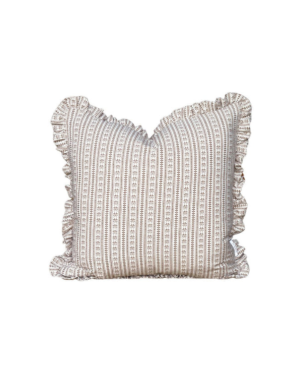 Ruffle Edge Pillow in Cocoa Lily Floral Stripe