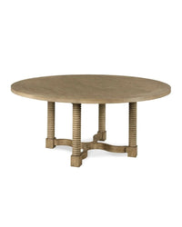 Round wooden table with a rustic design on a white background