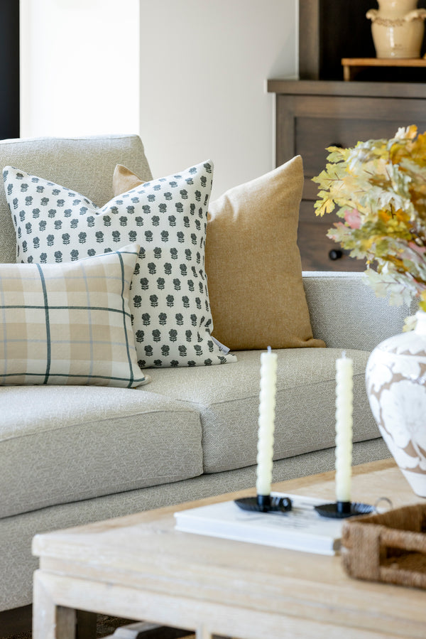 Camden Plaid Pillow in Natural & Navy