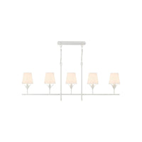 White floral petal accent linear chandelier with linen shades