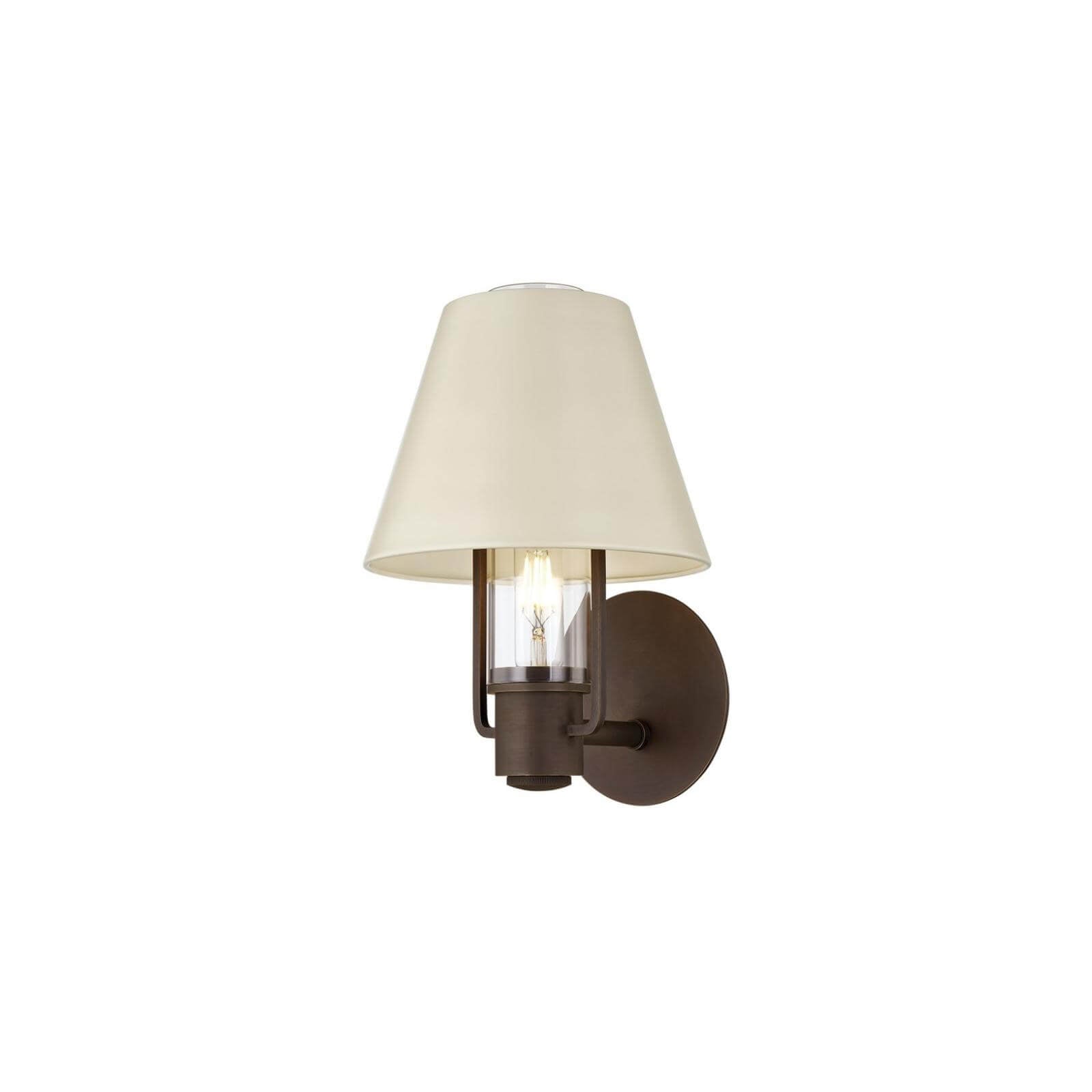Bronze wall sconce with ivory lamp shade