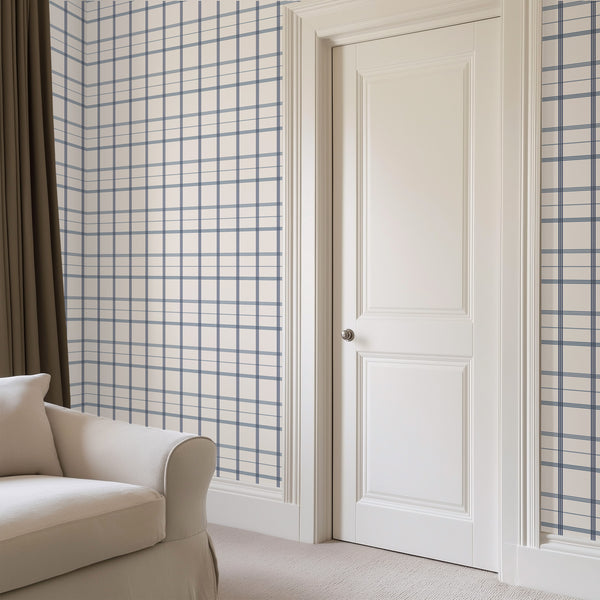 Linden Plaid Wallpaper in Navy