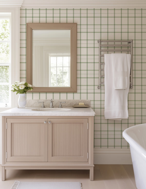 Linden Plaid Wallpaper in Sage