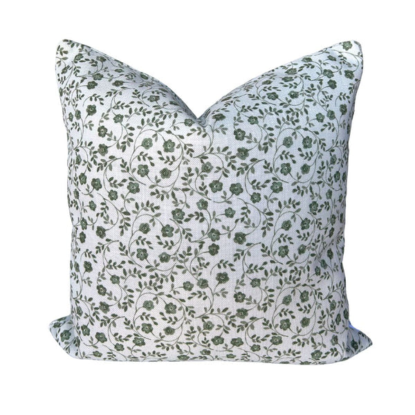 Market Floral Pillow in Olive on White