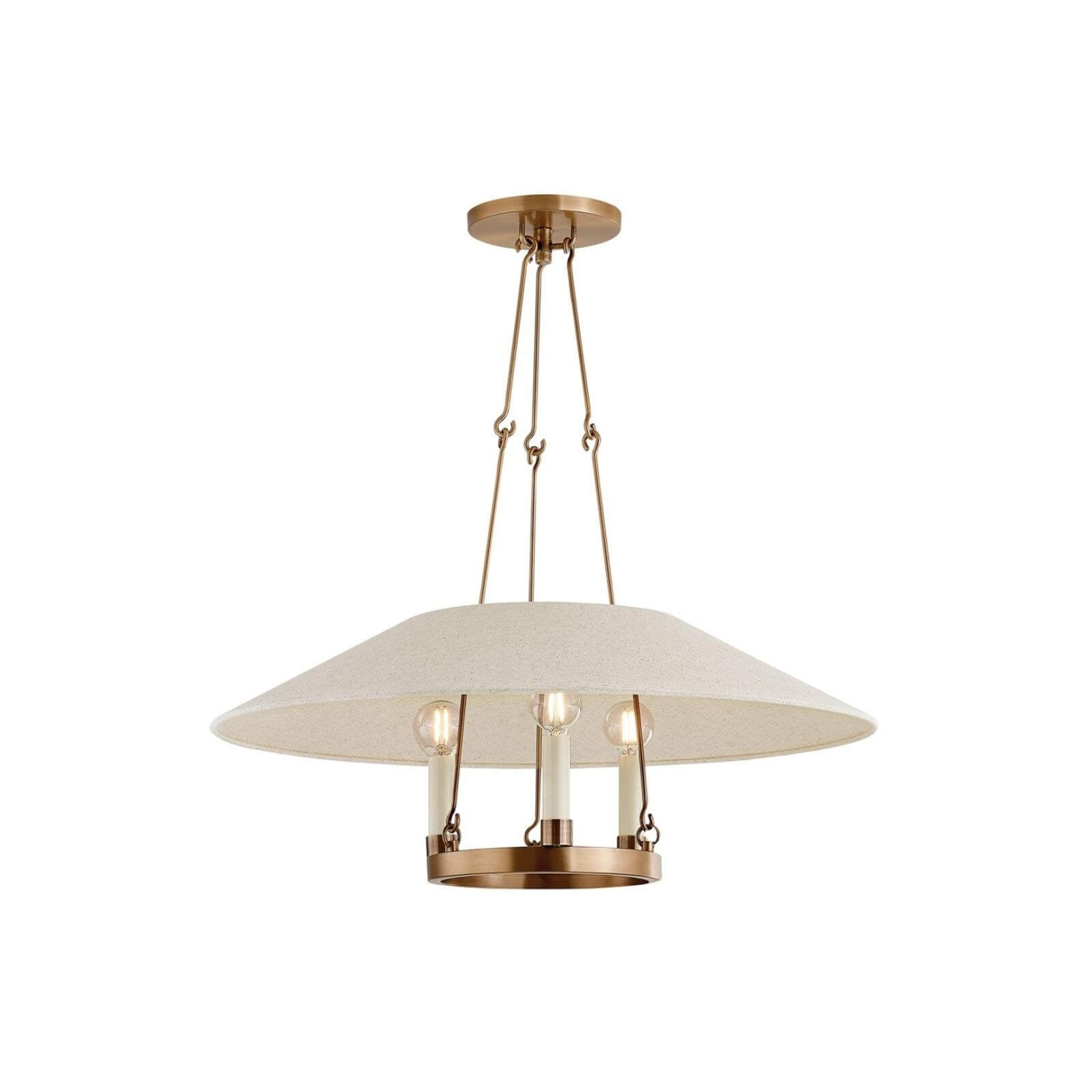 Modern chandelier in patina brass with natural linen shade