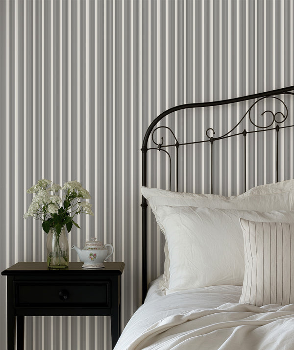 Oscar Stripe Wallpaper in Charcoal