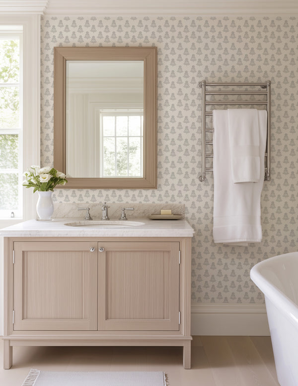 Stella Floral Wallpaper in Stone Grey
