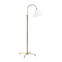 Rattan wrapped bass floor lamp with white linen shade