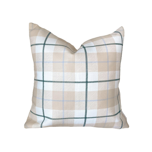 Camden Plaid Pillow in Natural & Navy