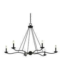 A black finish Camden chandelier with a classic design, featuring multiple light bulbs.