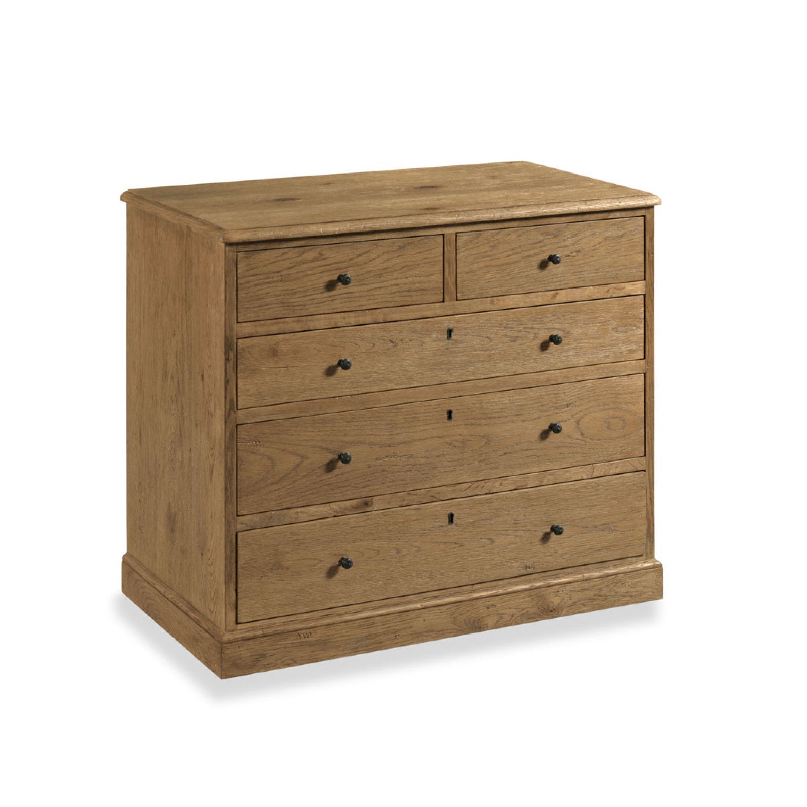 Chest with rectangular top over five individual storage drawers mounted with cast brass floral detailed knobs