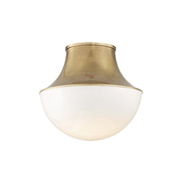 Brass  and off white semi flush mount globe light