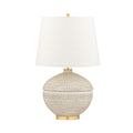 Off-white ceramic table lamp with brass accents