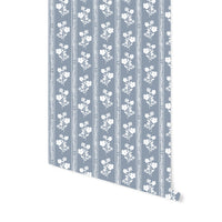 Hollyhock Floral Wallpaper in Dusty Blue