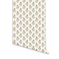 Julia Floral Wallpaper in Camel on White