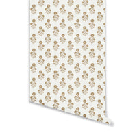 Julia Floral Wallpaper in Camel on White