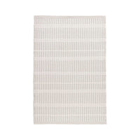 Tightly woven, low profile rug in platinum and white