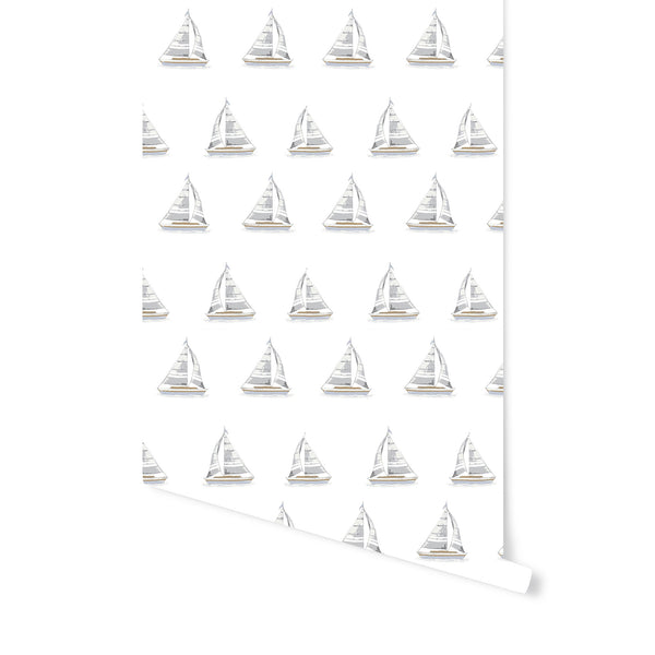 Sailboat Wallpaper in Grey