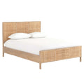 Bed frame designed with a natural mango frame and woven cane inset