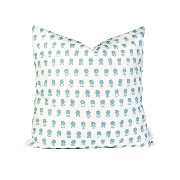 Lulu Floral Pillow in Dusty Blue