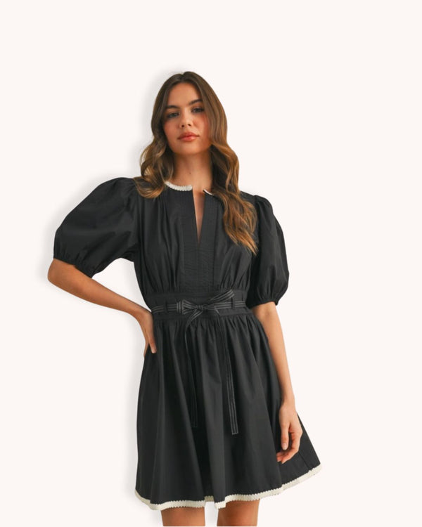 Belted Puff Sleeve Dress
