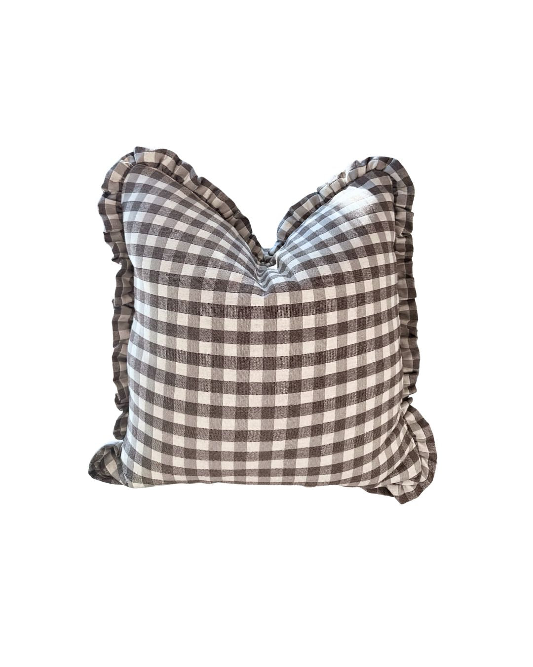 Ruffle Edge Pillow in Latte Gingham
