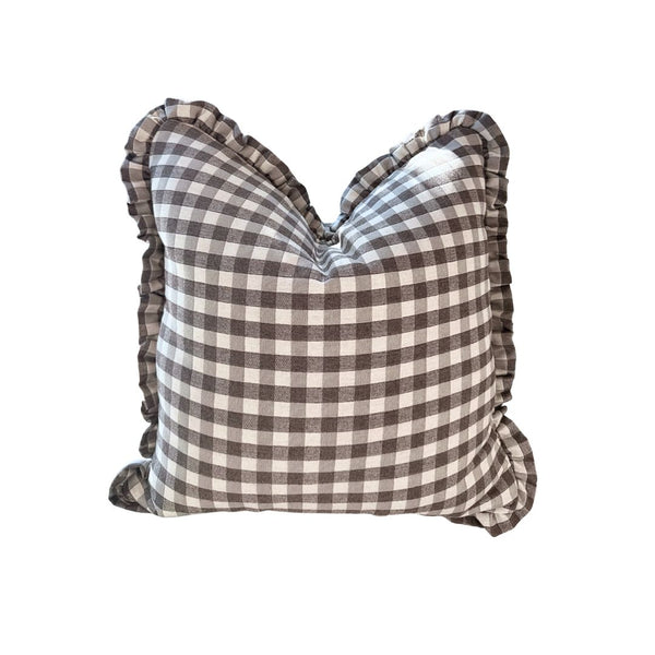Ruffle Edge Pillow in Latte Gingham