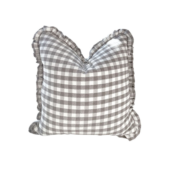 Ruffle Edge Pillow in Stone Gingham