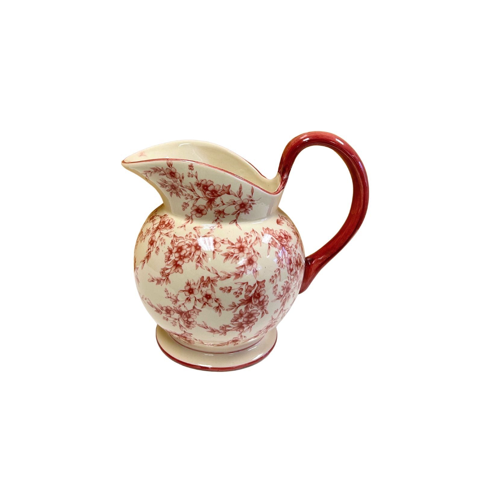 Vintage Red and White Floral Pitcher