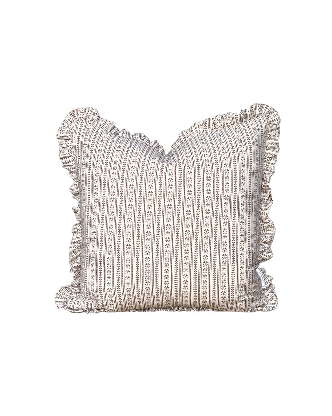 Ruffle Edge Pillow in Cocoa Lily Floral Stripe