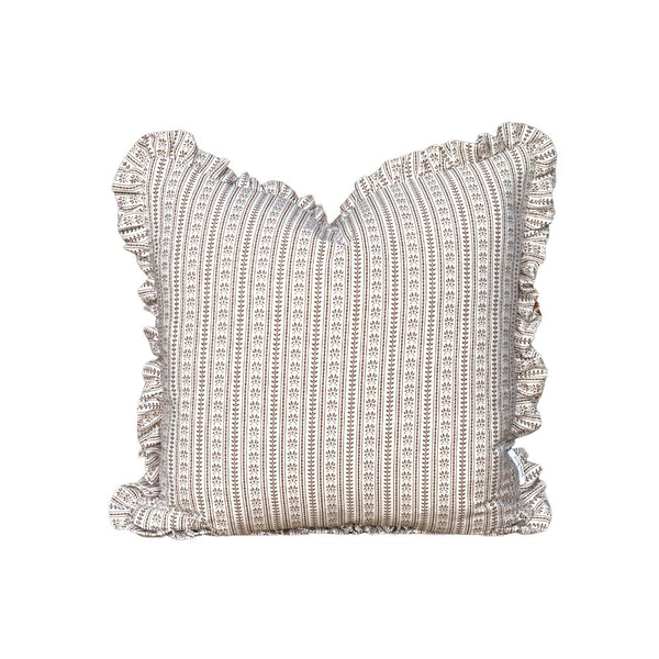 Ruffle Edge Pillow in Cocoa Lily Floral Stripe