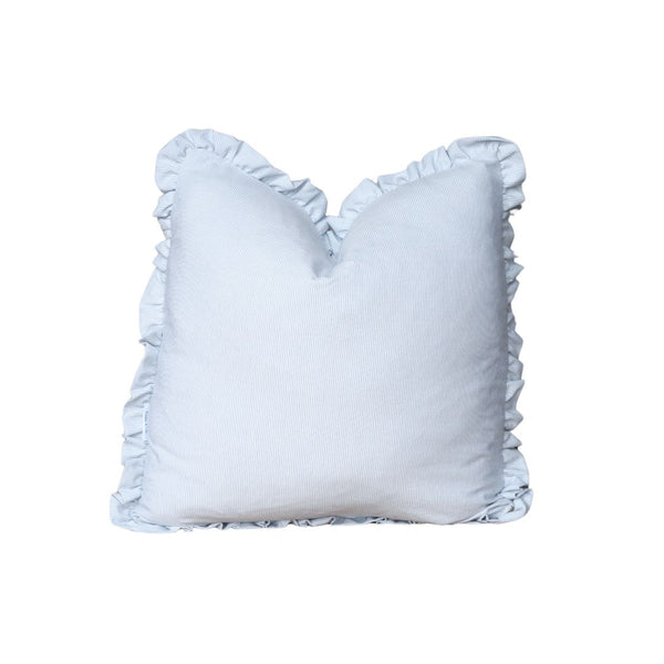Ruffle Edge Pillow in Ticking Stripe Denim