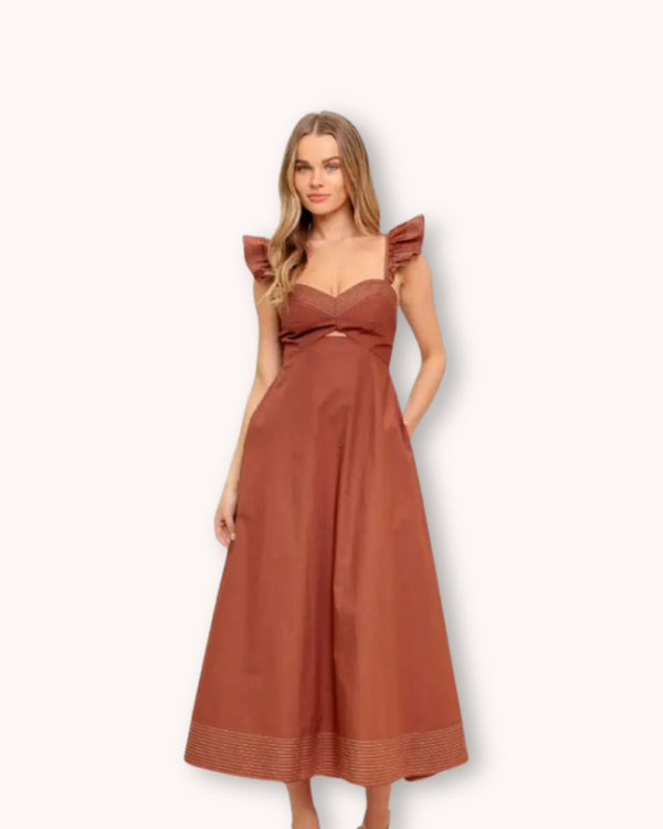 Woven Ruffle Midi Dress