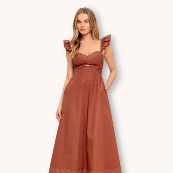 Woven Ruffle Midi Dress