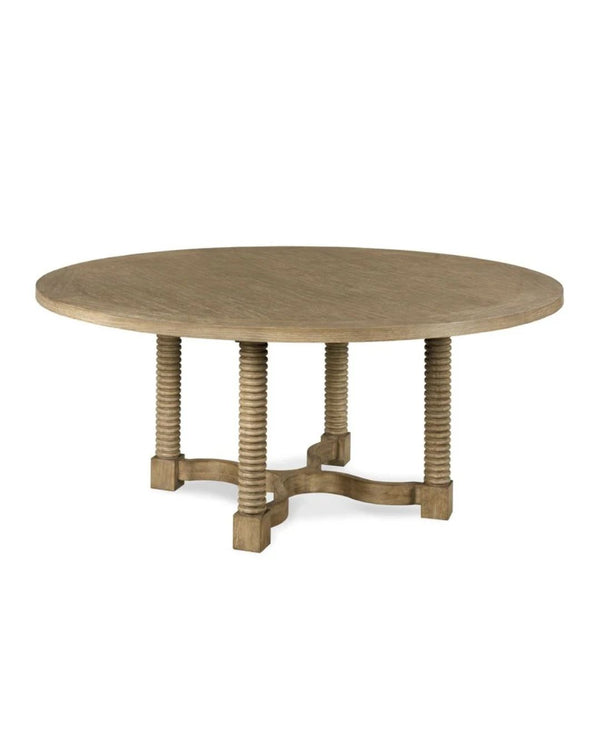 Round wooden table with a rustic design on a white background
