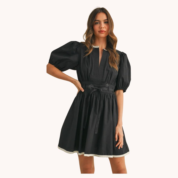 Belted Puff Sleeve Dress