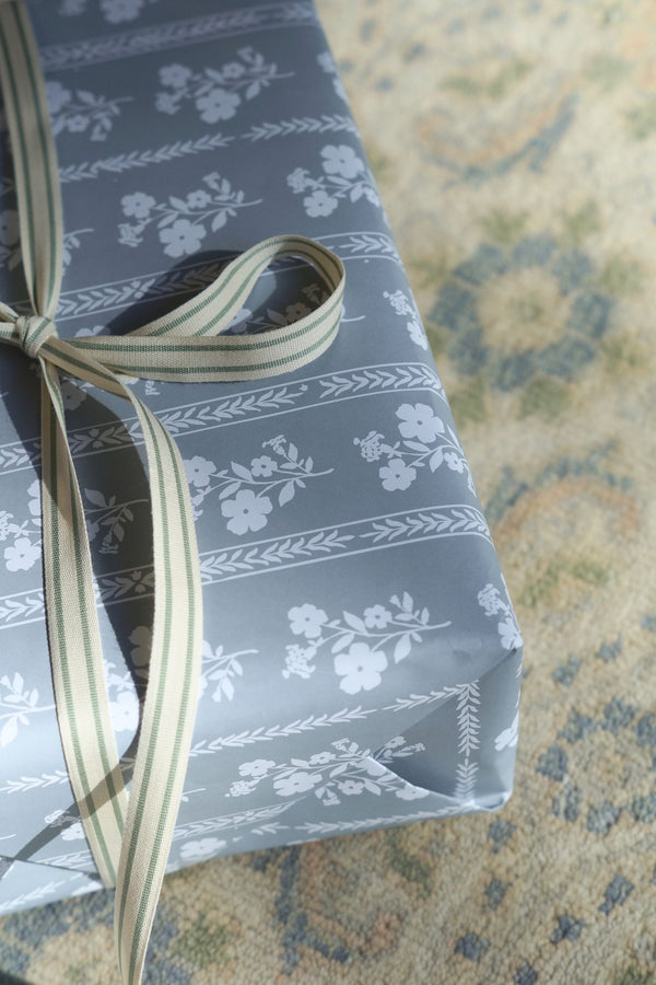 Hollyhock Floral Wrapping Paper in Stone Grey