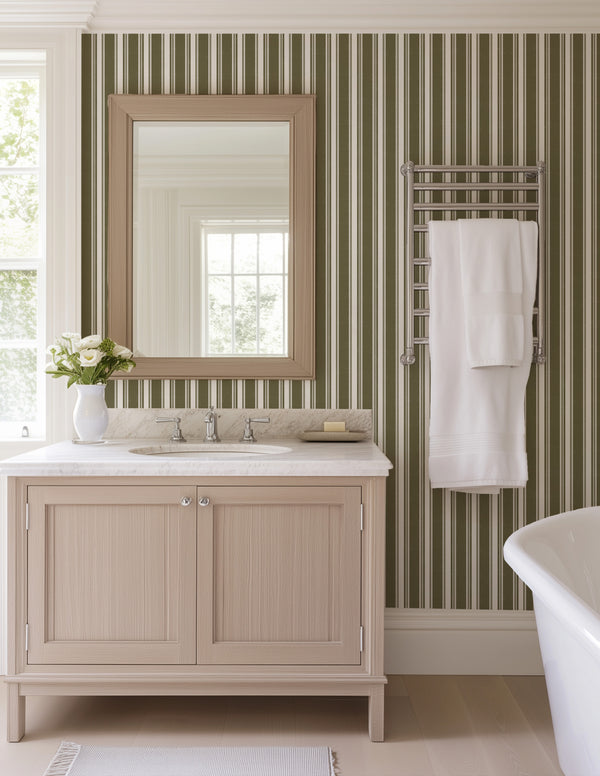 Broad Street Stripe Wallpaper in Olive