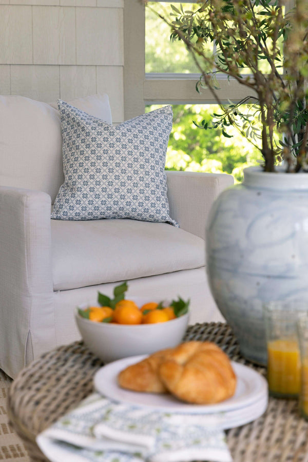 Dainty Lattice Pillow in Dusty Blue