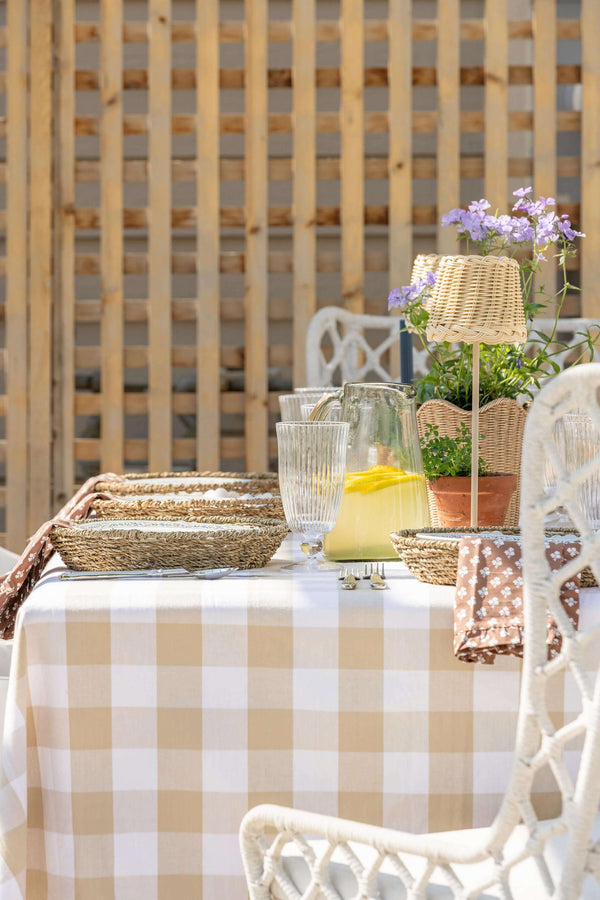 Gingham Check Tablecloth in Natural