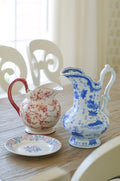Vintage Red and White Floral Pitcher