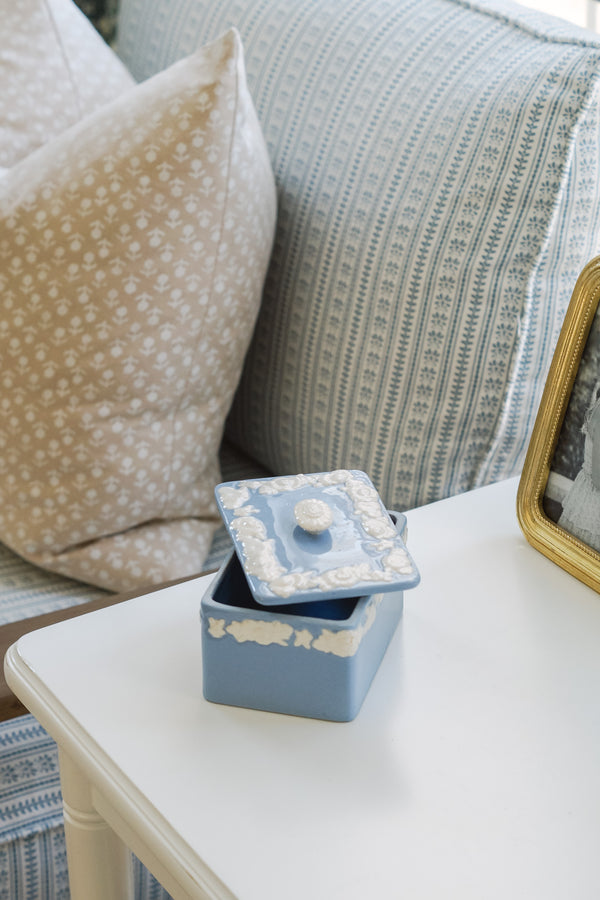 Blue and White Polished Wedgewood Box with Lid