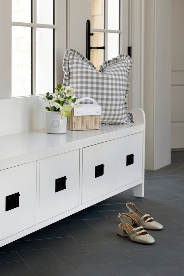 Ruffle Edge Pillow in Stone Gingham