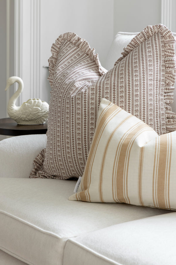 Ruffle Edge Pillow in Cocoa Lily Floral Stripe