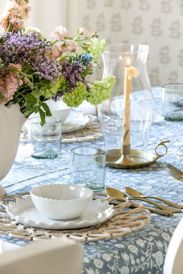 Botanical Hand Block Tablecloth in Blue