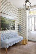 Mulberry Floral Blockprint Wallpaper in Blue