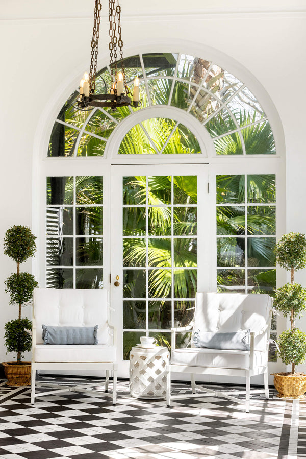 Ruffle Edge Bolster Pillow in Ocean Port Pinstripe