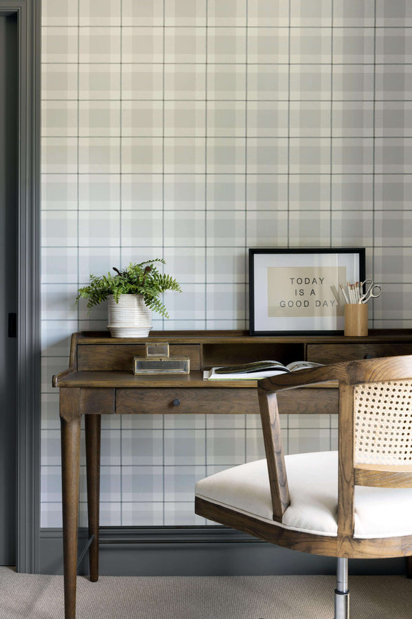 Camden Plaid Wallpaper in Grey